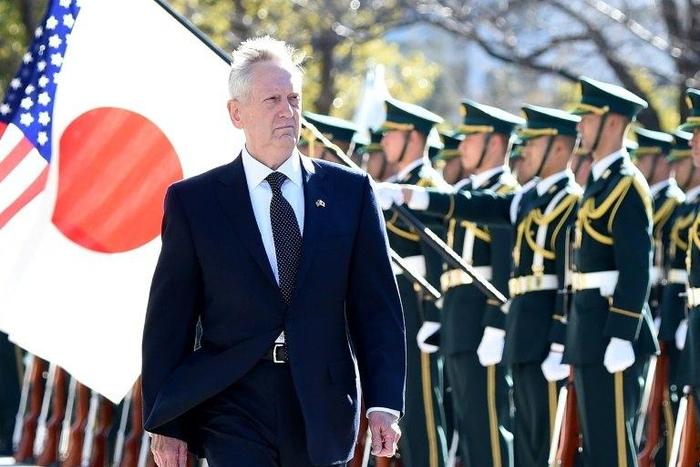 US Defence Secretary Jim Mattis reviews a guard of honor during a welcoming ceremony in Tokyo, on February 4, 2017
