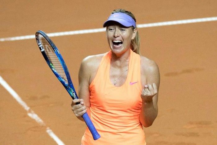Maria Sharapova celebrates winning in Stuttgart in April