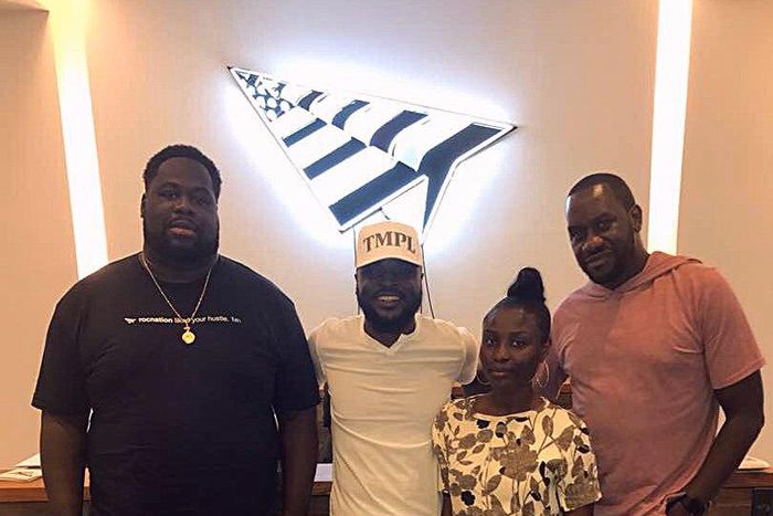 (R-L) - Bryan Biggs, Co-Founder Roc Nation, Idris Olorunnimbe, CEO, Temple management Company, Ayana Wilks, Director of Communication, Roc Nation, Jareel Carter and A&R Coordinator for Roc Nation.
