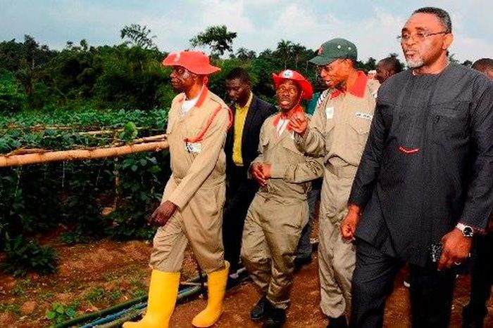 Governor State of Osun, ‎Ogbeni Rauf Aregbesola (2nd right ); Chairman Osun Youth Empowerment Scheme (OYES) Management Committee, Barrister Femi Faturoti (right), OYES Commandante, Colonel Eni ‘Ibukun Oyewole (rtd), (left), and Commissioner for Educati...
