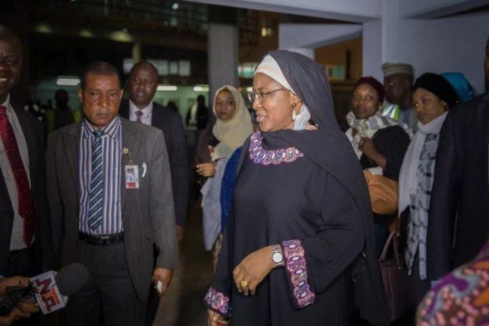 Aisha Buhari returns to Nigeria after seven days with President Buhari