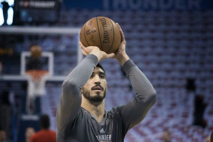 Enes Kanter of the Oklahoma City Thunder, pictured in April 2017, was detained and released at a Bucharest airport after being told his passport had been canceled