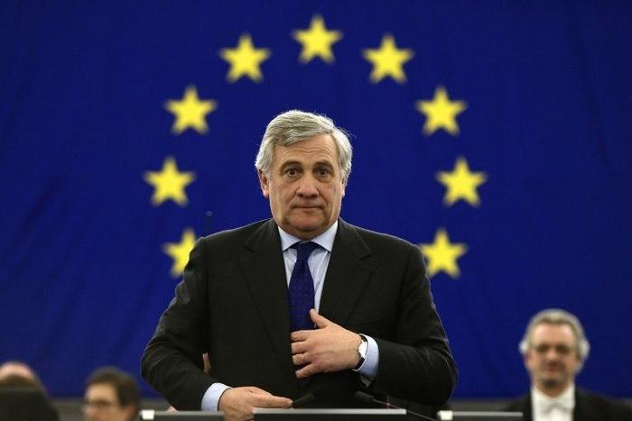 Newly elected European Parliament President Antonio Tajani reacts after his election in Strasbourg, eastern France, on January 17, 2017