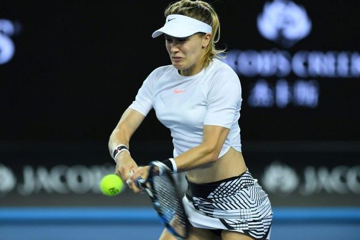 Eugenie Bouchard in action against Louisa Chirico during the first round of the Australian Open in Melbourne on January 16, 2017