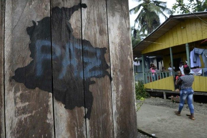 View of FARC members at the 34 Alberto Martinez camp front in Vegaez municipality, Antioquia department, Colombia on December 30, 2016