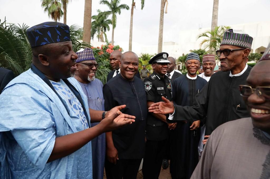 Buhari meets the Governors led by Nyesom Wike, upon his return
