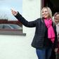 Sinn Fein's new Northern leader, Michelle O'Neill (L) meets local residents in Toome.