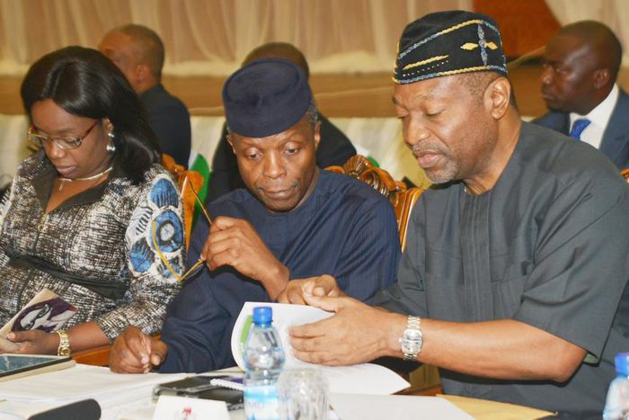 From L-R: Adeosun, VP Osinbajo and Udo Udoma
