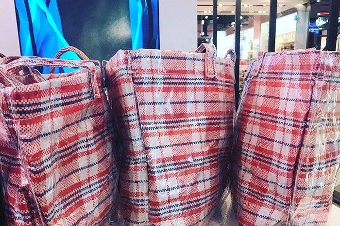 The Ghana Must Go bags on display at the Topshop