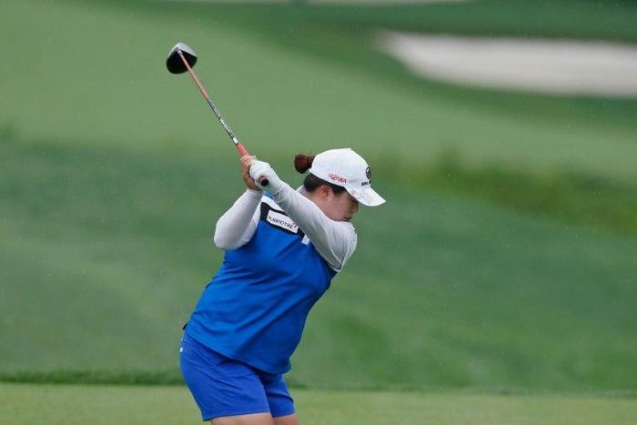 Shanshan Feng of China hits her tee shot on the second hole during the second round of the US Women's Open Championship at Trump National Golf Course on July 14, 2017 in Bedminster, New Jersey
