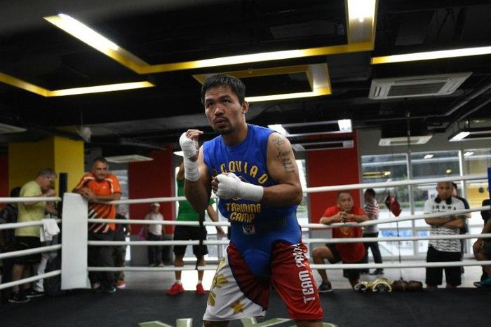 Philippine boxing icon Manny Pacquiao trains at a gym in Manila, ahead of his November 6 bout with Mexican boxer Jessie Vargas