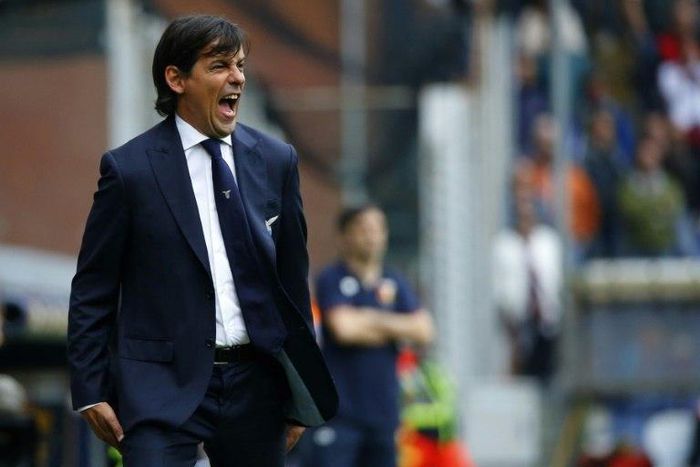 Coach Simone Inzaghi, pictured in April 2017, took over first team duties at Lazio at the end of the 2015/16 season, having previously coached the youth team