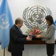 New US Ambassador to the United Nations Nikki Haley hands her credentials to UN Secretary-General Antonio Guterres