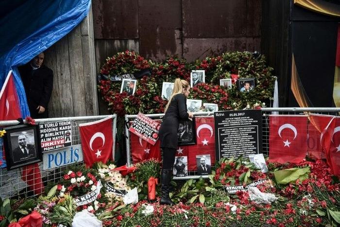 A makeshift memorial was set up outside the Reina nightclub in Istanbul after the bloody gun attack there as revellers were celebrating New Year