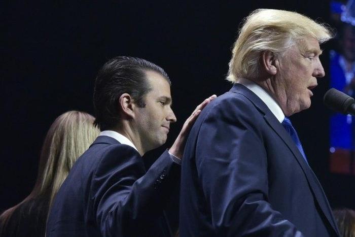 Donald Trump Jr. (L), pictured in 2016 with his father President Donald Trump, met with Kremlin-linked lawyer Natalia Veselnitskaya