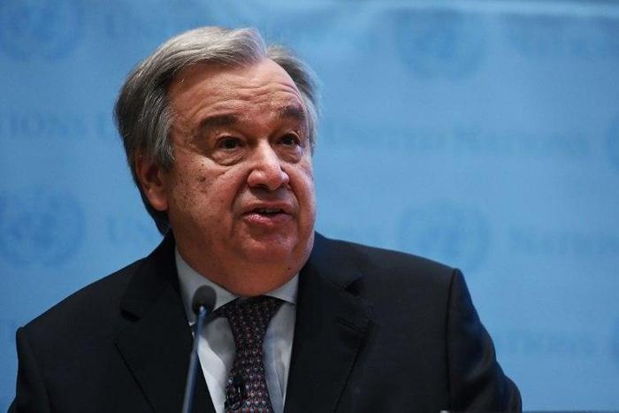United Nations Secretary-General Antonio Guterres speaks on climate action at the New York University Stern School of Business in New York on May 30, 2017