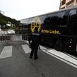 The Dortmund bus arrives under police escort at the Louis II stadium prior to their UEFA Champions League football match against Monaco, on April 19, 2017