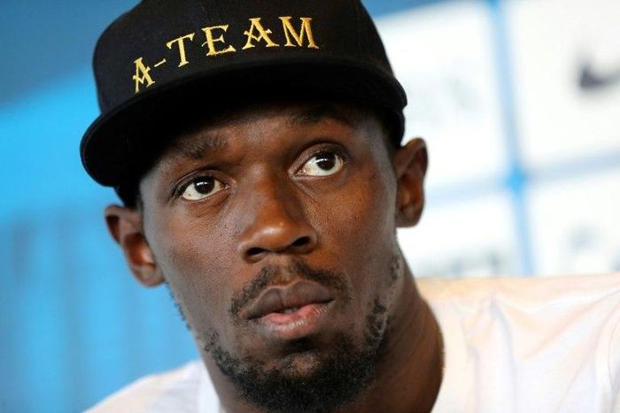 Jamaican athlete Usain Bolt looks on during a press conference on July 19, 2017 in Monaco, two days ahead of his race at the IAAF Diamond League meeting in London