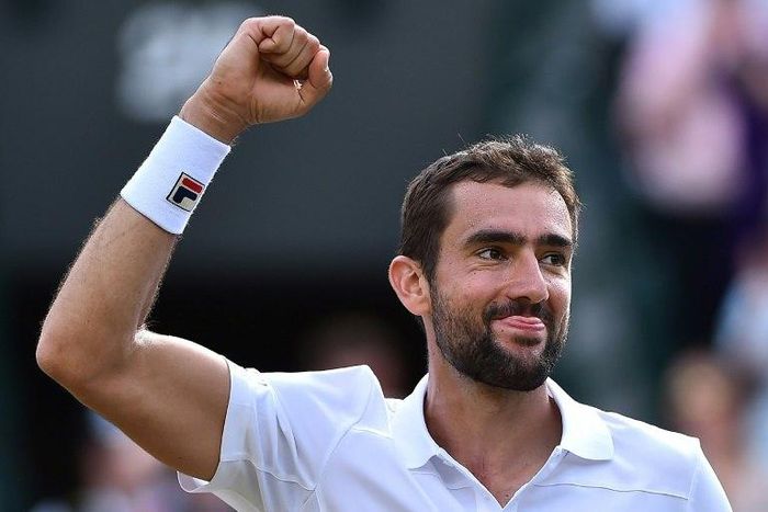 Croatia's Marin Cilic reacts after winning against Luxembourg's Gilles Muller during their men's singles quarter-final match on the ninth day of the 2017 Wimbledon Championships in London July 12, 2017