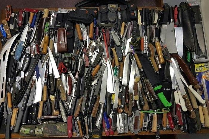 Britain is cracking down on rising knife crime, including allowing banned blades to be deposited anonymously as those shown here, after police registered more than 12,100 knife attacks between April last year and March, the highest figure in five years