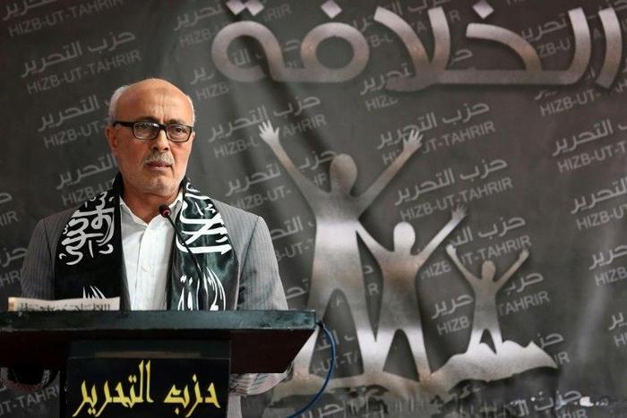 Abderraouf Amri, head of the Political Bureau for the radical Islamist party Hizb ut-Tahrir that is under ban for the second time, delivers a speech at the party headquarters on April 15, 2017, in Tunis
