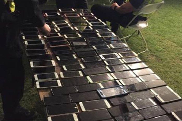The stolen phones on display.