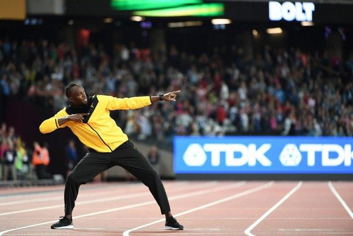 Jamaica's Usain Bolt takes part in a lap of honour on the final day of the 2017 IAAF World Championships at the London Stadium in London on August 13, 2017