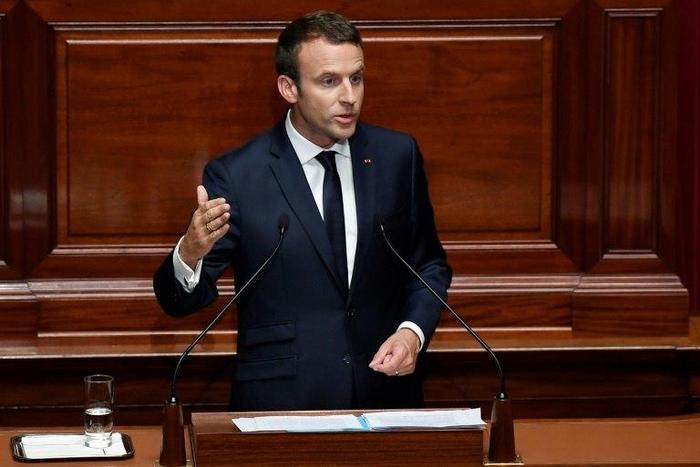 French President Emmanuel Macron addresses a special congress of the National Assembly and Senate at the Palace of Versailles on the outskirts of Paris, on July 3, 2017