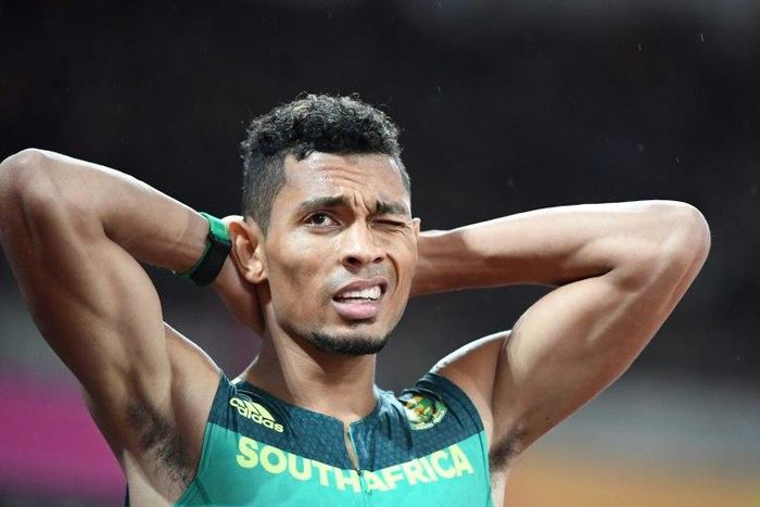 South Africa's Wayde Van Niekerk reacts after competing in the semi-final of the men's 200m athletics event at the 2017 IAAF World Championships at the London Stadium in London on August 9, 2017