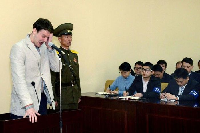 Otto Warmbier, a US college student, was sentenced to 15 years' hard labour for stealing propaganda materials in 2016