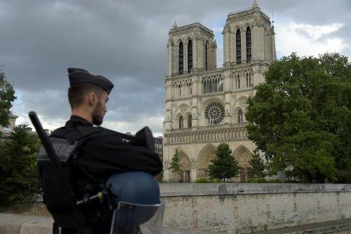 A French gendarme on duty at Notre Dame cathedral in Paris on June 6, 2017