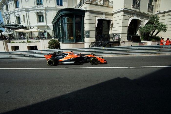 McLaren's British driver Jenson Button drives during the first practice session at the Monaco street circuit on May 25, 2017 in Monaco, three days ahead of the Monaco Formula 1 Grand Prix