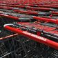 Shopping carts are seen outside a Costco Wholesale warehouse club in Westbury, New York,