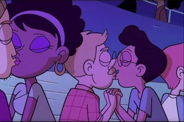 Gay kiss in a Disney cartoon.