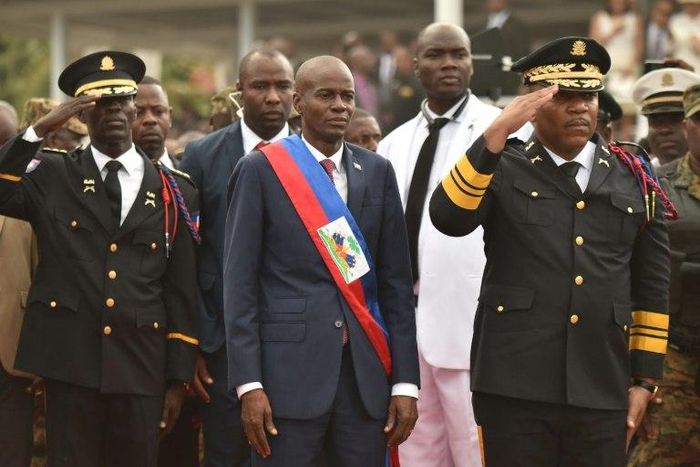 New Haitian President Jovenel Moise reviews and greets the troops during his inauguration ceremony at the National Palace, in Port-au-Prince, on February 7, 2017