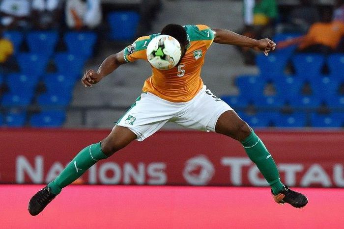 Ivory Coast's Wilfried Kanon heads the ball during their Africa Cup of Nations match against DR Congo in Oyem on January 20, 2017
