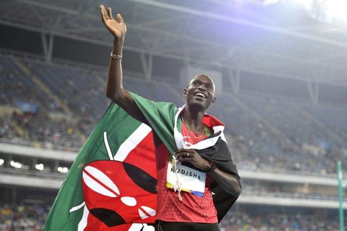 Kenya's David Rudisha, pictured in 2016, is suffering a quad muscle strain