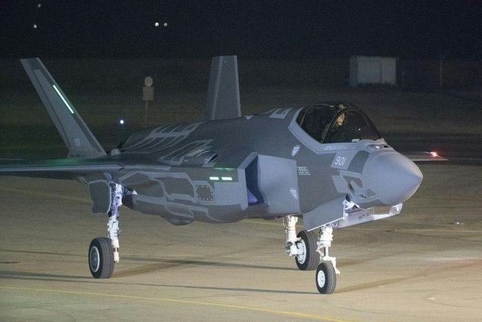 A F-35 fighter jet is seen after landing at the Israeli Nevatim Air force base in the Negev desert, near the southern city of Beersheva, on December 12, 2016