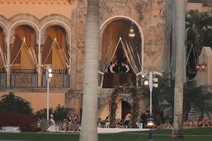 President Donald Trump hosts a dinner with Japanese Prime Minister Shinzo Abe at Mar-a-Lago Resort on February 11, 2017 in West Palm Beach, Florida