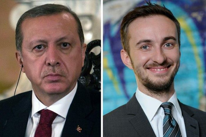 Turkish President Recep Tayyip Erdogan (left) launched a criminal complaint against German TV comic Jan Boehmermann, who had insulted him in a so-called "defamatory poem"