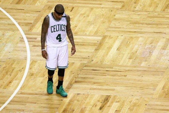 Isaiah Thomas #4 of the Boston Celtics looks on during the fourth quarter of the Celtics 106-102 loss to the Chicago Bulls during Game One of the Eastern Conference Quarterfinals at TD Garden on April 16, 2017 in Boston, Massachusetts