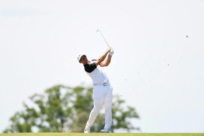 Paul Casey of England plays his second shot on the eighth hole during the second round of the 2017 US Open, at Erin Hills in Hartford, Wisconsin, on June 16