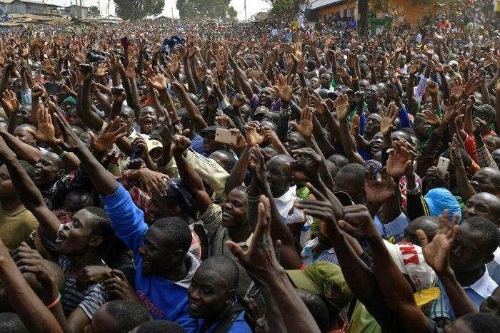 Vast crowds cheer Kenya's opposition leader Raila Odinga as he makes his first public comments since results showed him losing the August 8 presidential election
