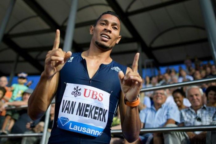 South Africa's Wayde Van Niekerk celebrates winning the mens' 400m event during the Diamond League athletics meeting Athletissima in Lausanne on July 6, 2017