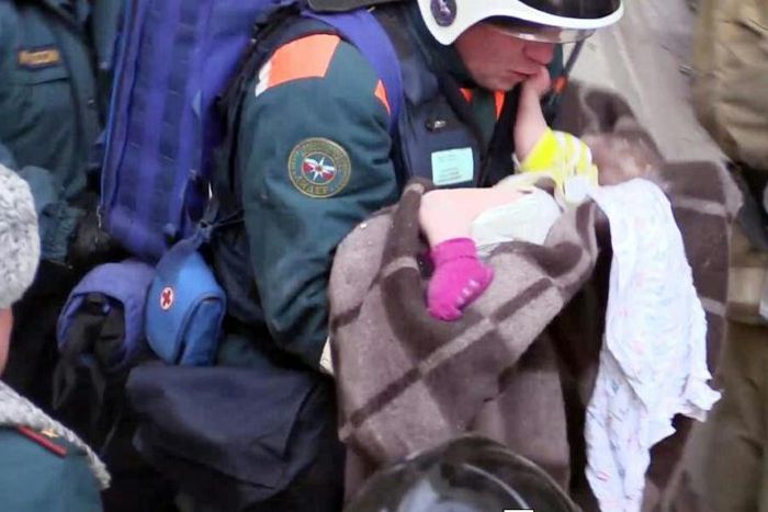 Russian officials said the 10-month-old boy had been saved thanks to being in a cradle and warmly wrapped up