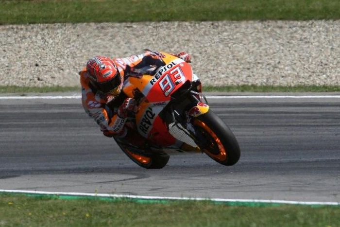 Marc Marquez rides his Honda during qualifying for the Czech MotoGP in Brno on August 5, 2017