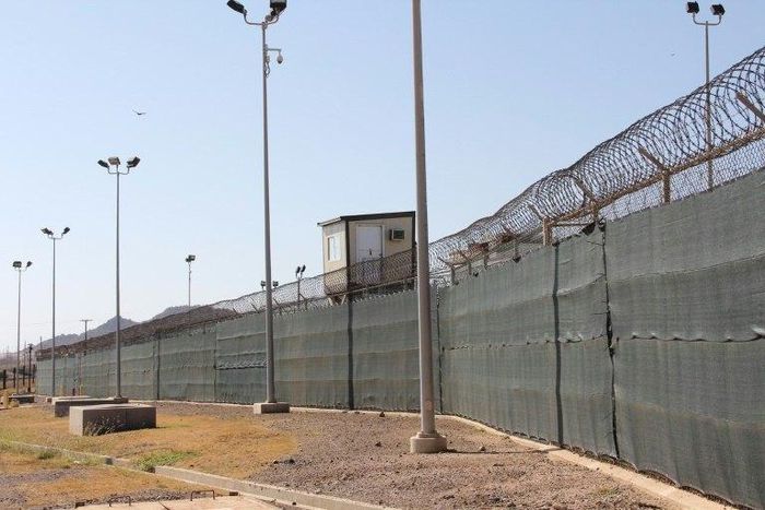 A guard tower outside the fencing of Camp 5 at the US Military's Prison in Guantanamo Bay, Cuba. Canadian Omar Khadr, who is reportedly set to be awarded millions of dollars of compensation by his government, spent ten years at the detenteion camp.