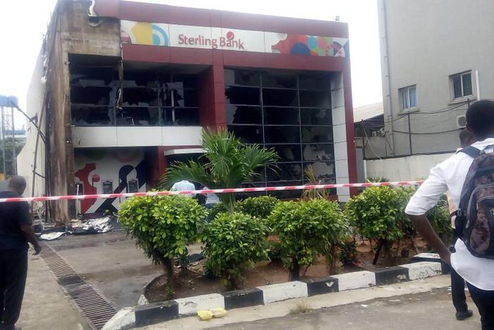 Burnt Sterling Bank building in Apapa