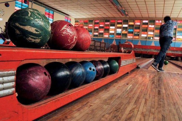 The bowling alley in Asmara, Eritrea's capital, has an art-deco style interior with coloured glass