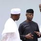 Acting President, Yemi Osinbajo (middle) with Stephen Ocheni (right) and Suleiman Hassan (left) at the swearing in ceremony